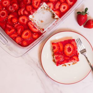 Strawberry pretzel salad is the perfect way to use fresh strawberries.